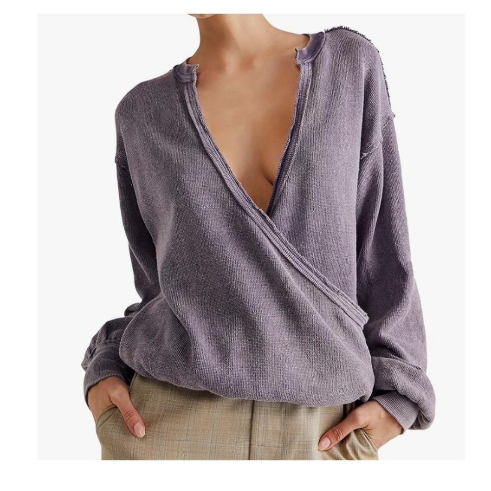 NWT Free People Women's Fallen Fig Surplice Anyway Tee Size M